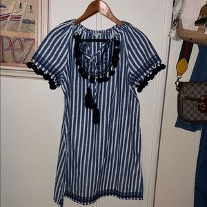 Crown & Ivy Blue and White Striped Tunic with Tassels